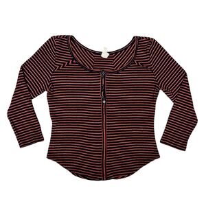 We The Free Striped Waffle Knit Crop Top Navy Orange Sze M Layering Indie Sleaze